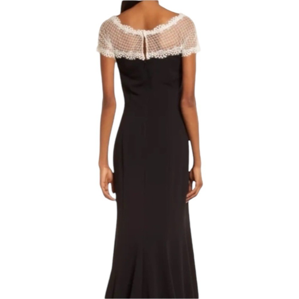 Tadashi Shoji Lace & Crepe A-Line Column Gown Large Black White Formal