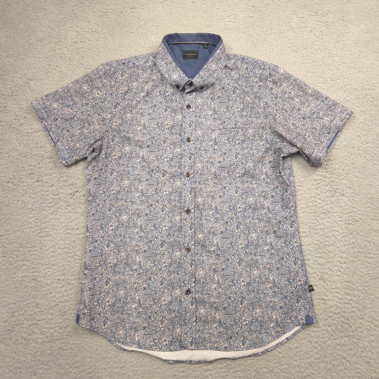 7Diamonds Kingston Sunset Shirt Mens Medium Blue Floral Short Sleeve Stretch
