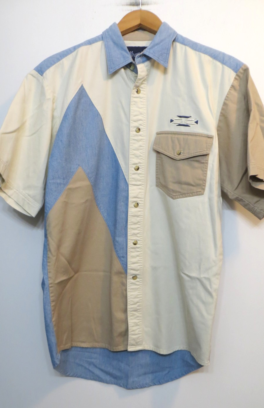 Wrangler Shirt Mens Small Multicolor Color Block Retro Western Snap Up Cowboy