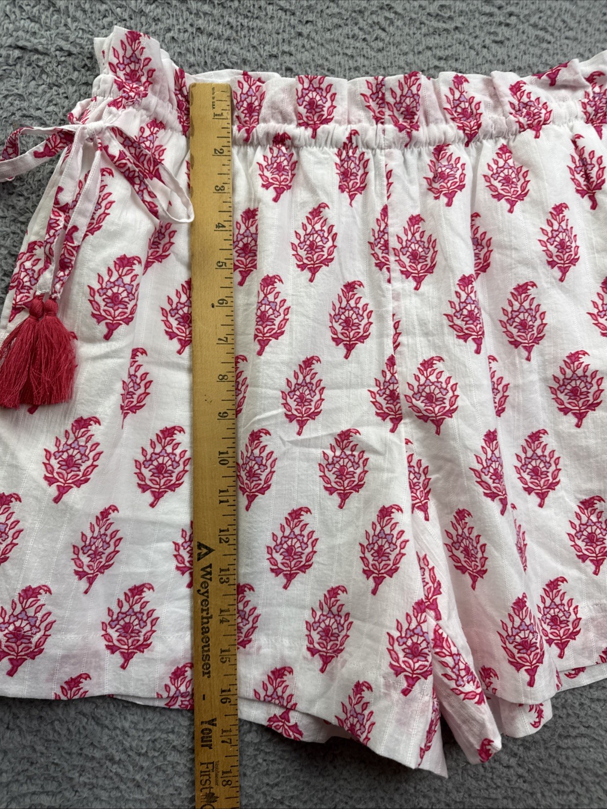 Roller Rabbit Shorts Womens Medium White Floral Gauze Paperbag Tassel Side Tie