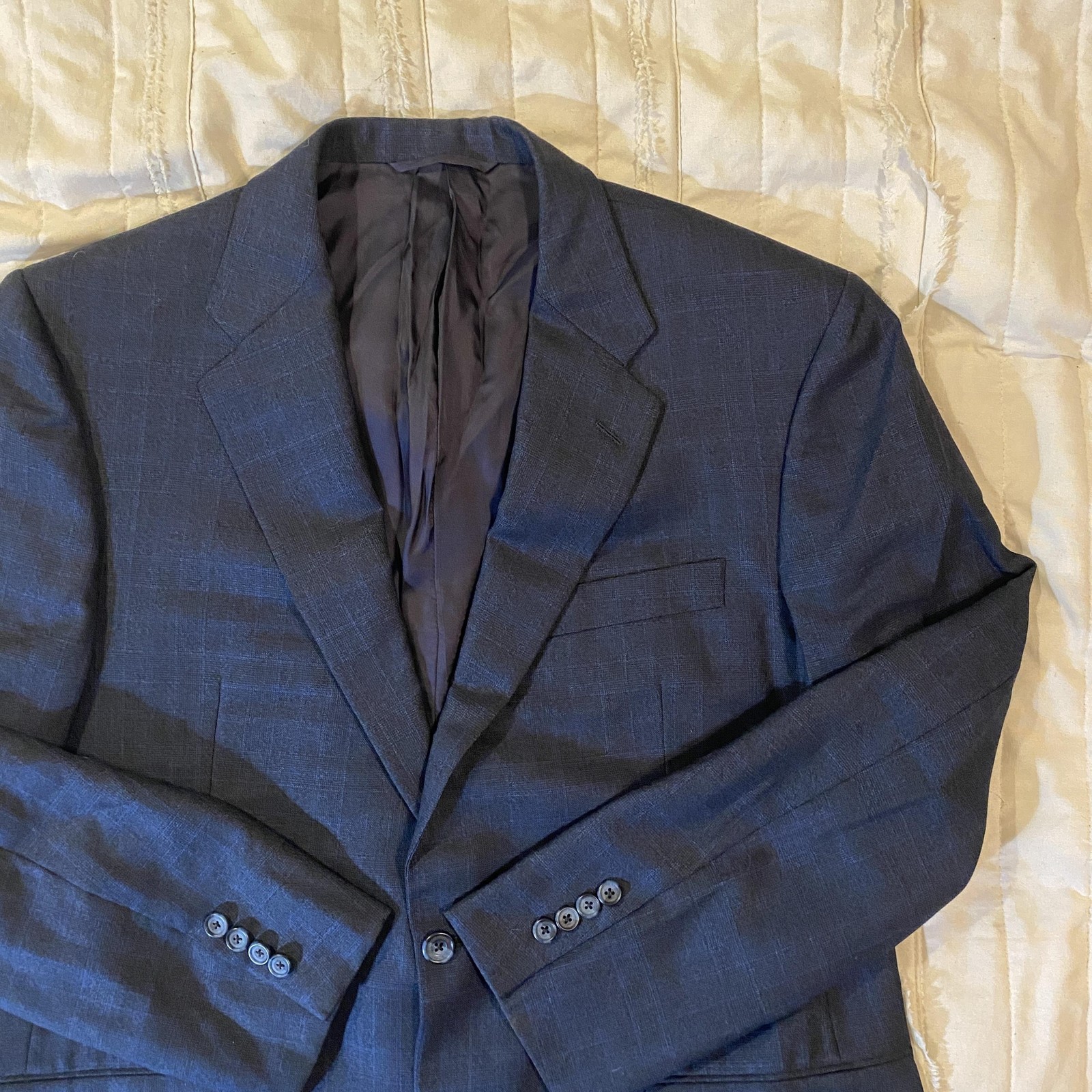 Hickey Freeman Suit Mens 42R 36×30 Blue Check Wool 2 Piece Saks Fifth Two Button