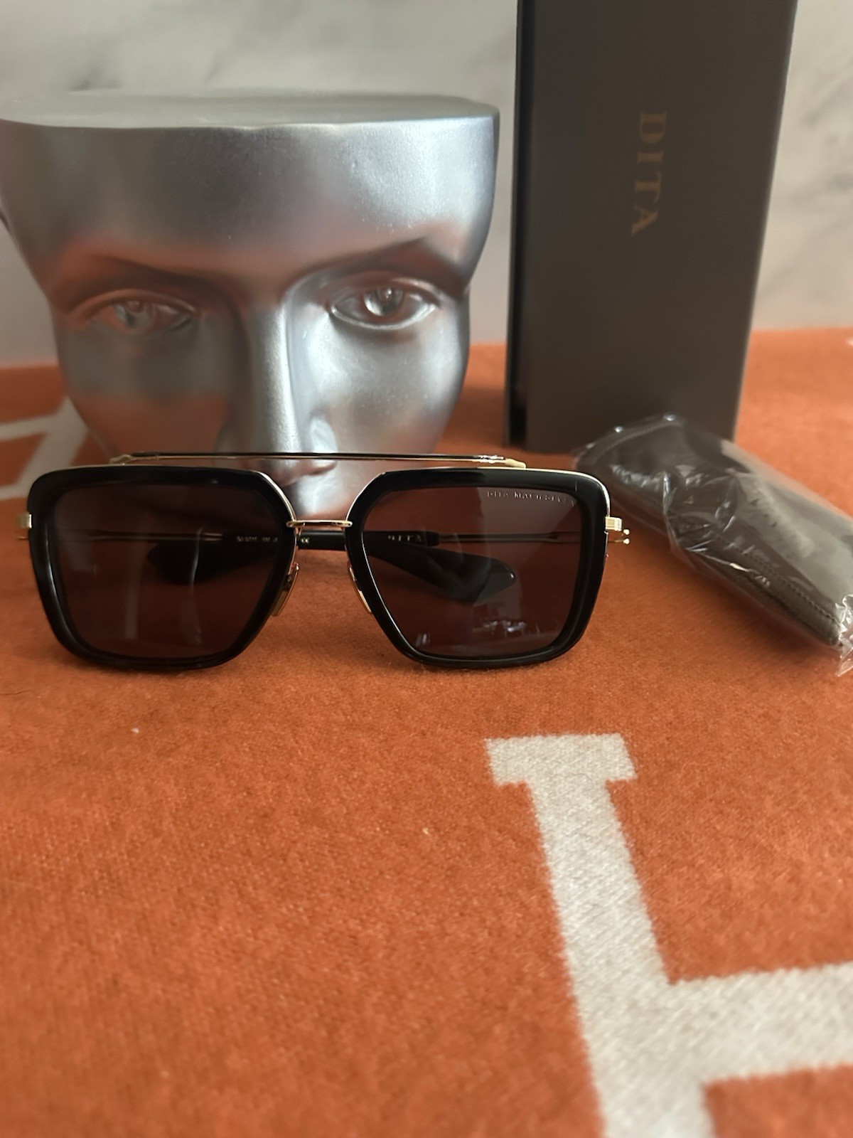 Dita Mach Seven Square Sunglasses DTS412-A-01 Yellow Gold Matte Black