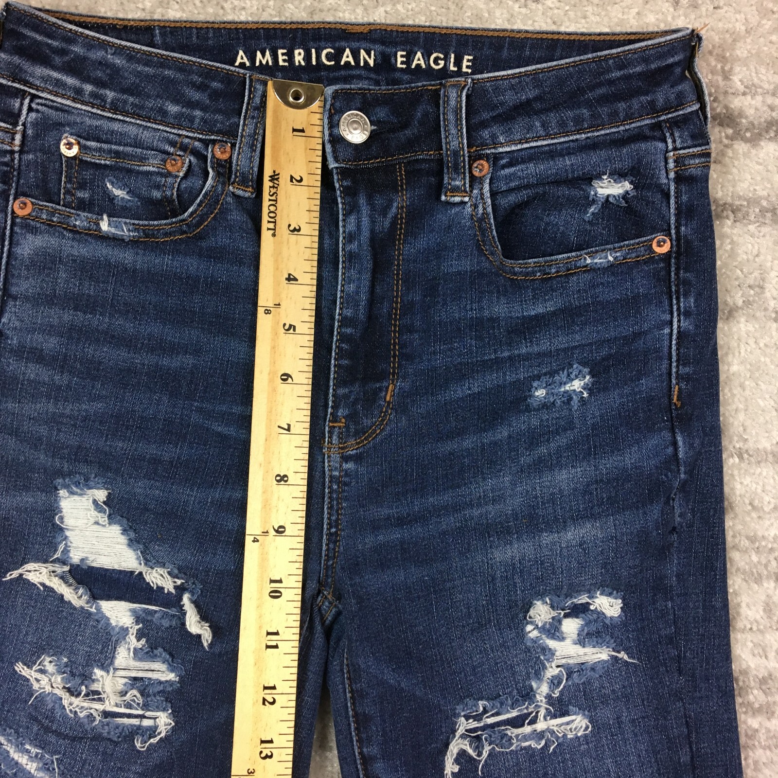 American Eagle Jeans Womens 4 Super Hi-Rise Jegging Distressed Raw Hem Blue