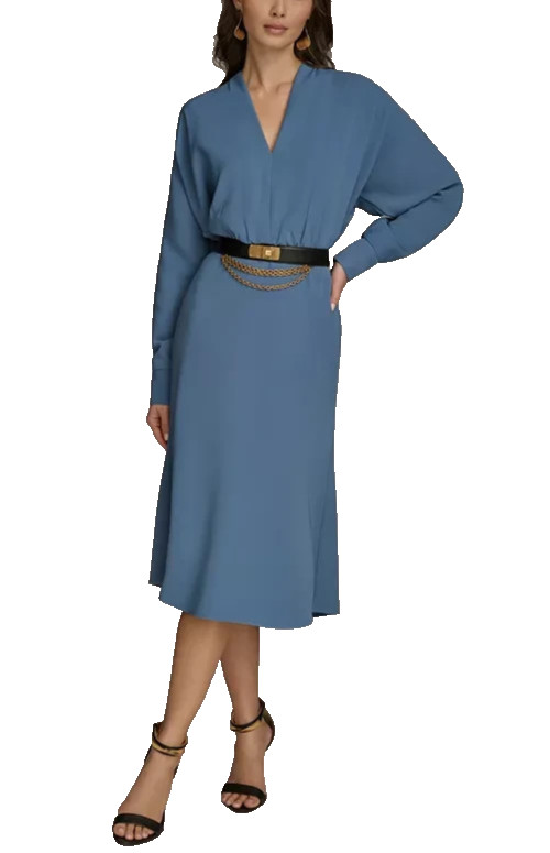 Donna Karan New York V-Neck Long-Sleeve Dress MSRP $249 Size 14 # 14B 2537 Blm