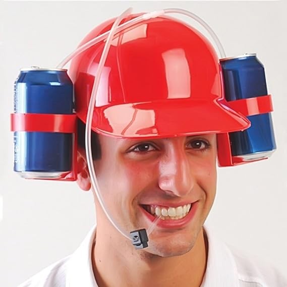 Drinking Helmet – Can Holder Drinker Hat Cap with Straw for Beer and Soda Red