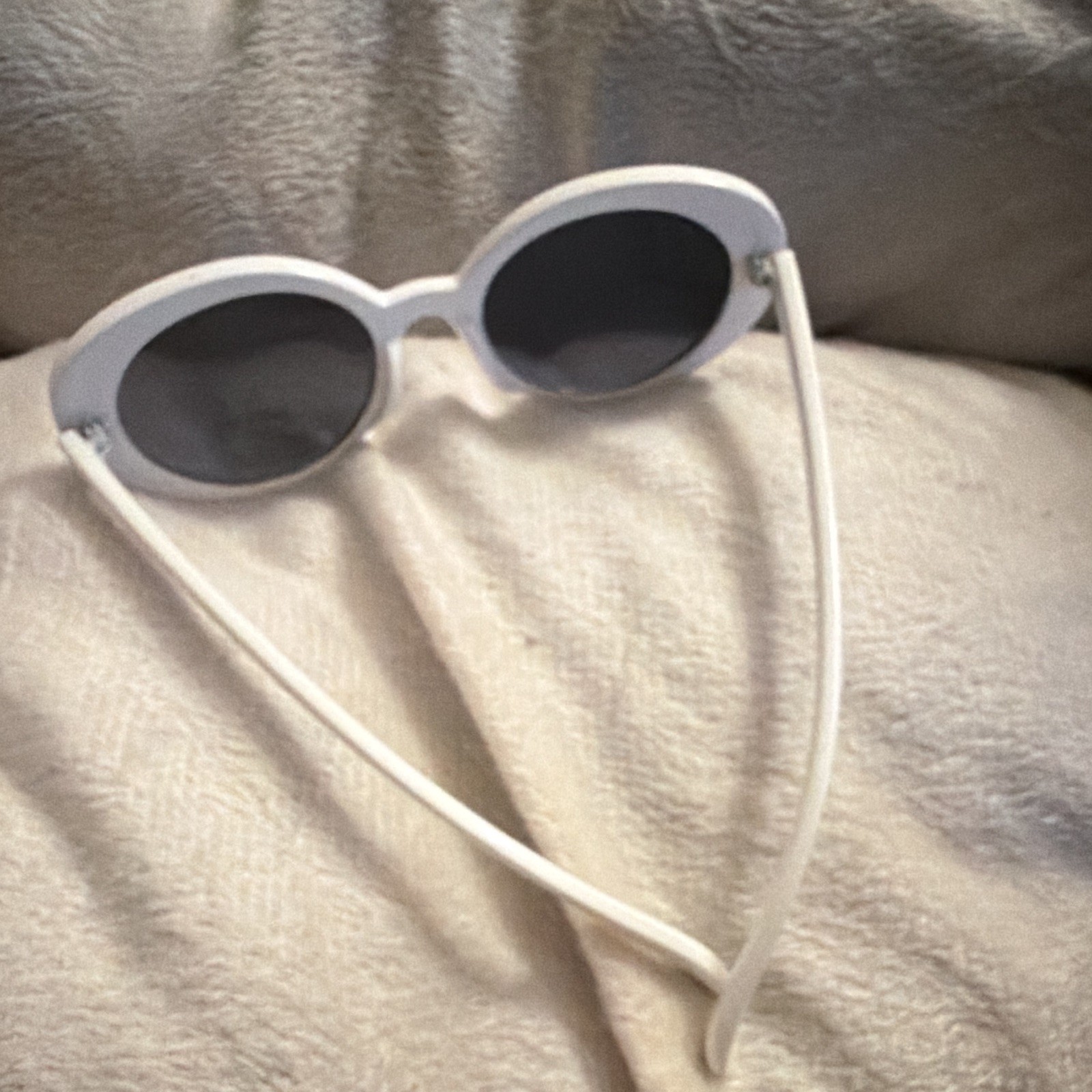 Women’s White Oval Sunglasses, Black Tinted Lenses, Plastic Frame, UV