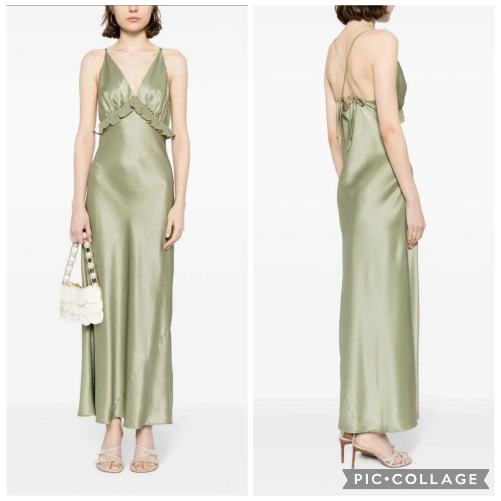 Reformation Madrigal Satin Dress Artichoke Green Size XS Maxi Slip