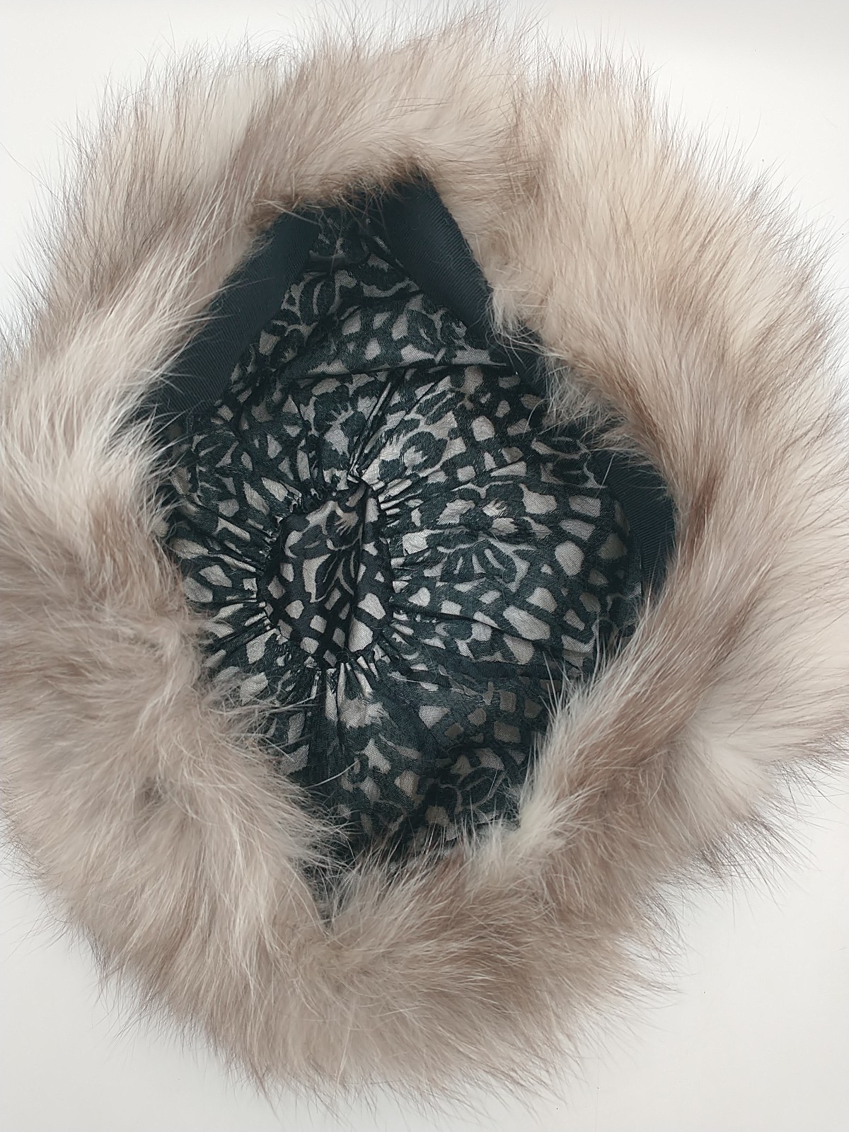 Vintage Genuine Blue Shadow Fox Fur Pillbox Hat Handmade Canada Women’s L 22.75″