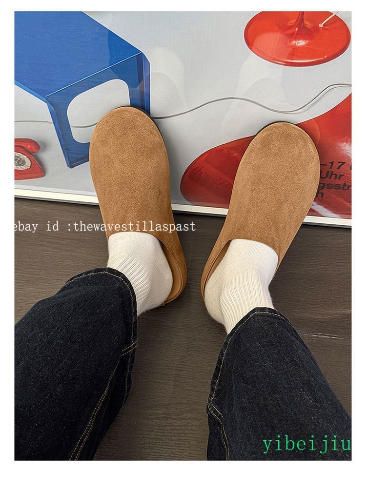 Mens Suede Mule Slip-On Clogs Casual Round Toe Slippers Flat Loafers Shoes Wide