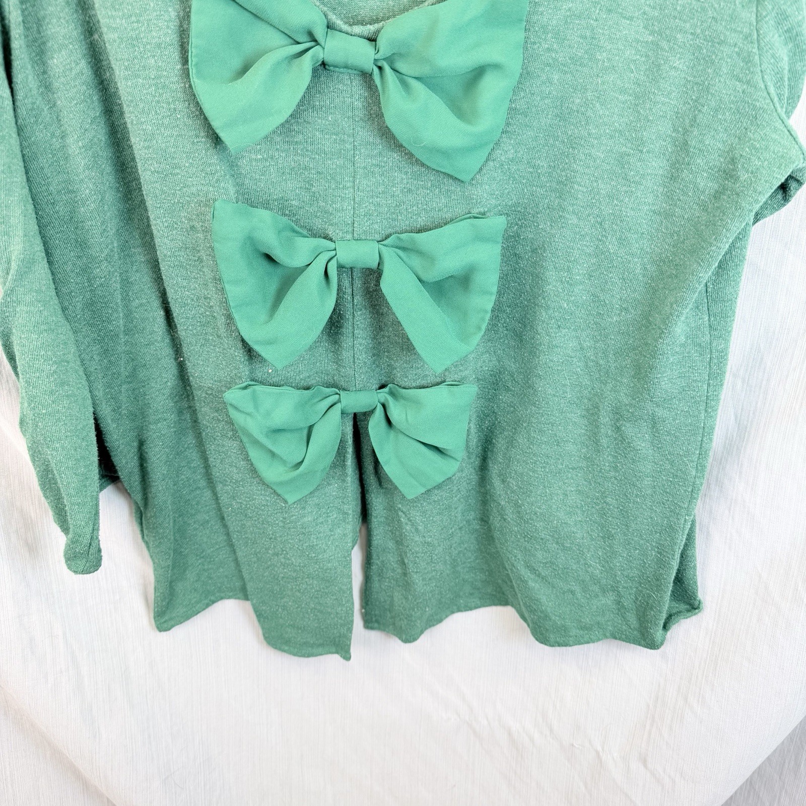 Sweet Pea By Stacy Frati Open Bow Back Blouse XL Feminine Green Pretty