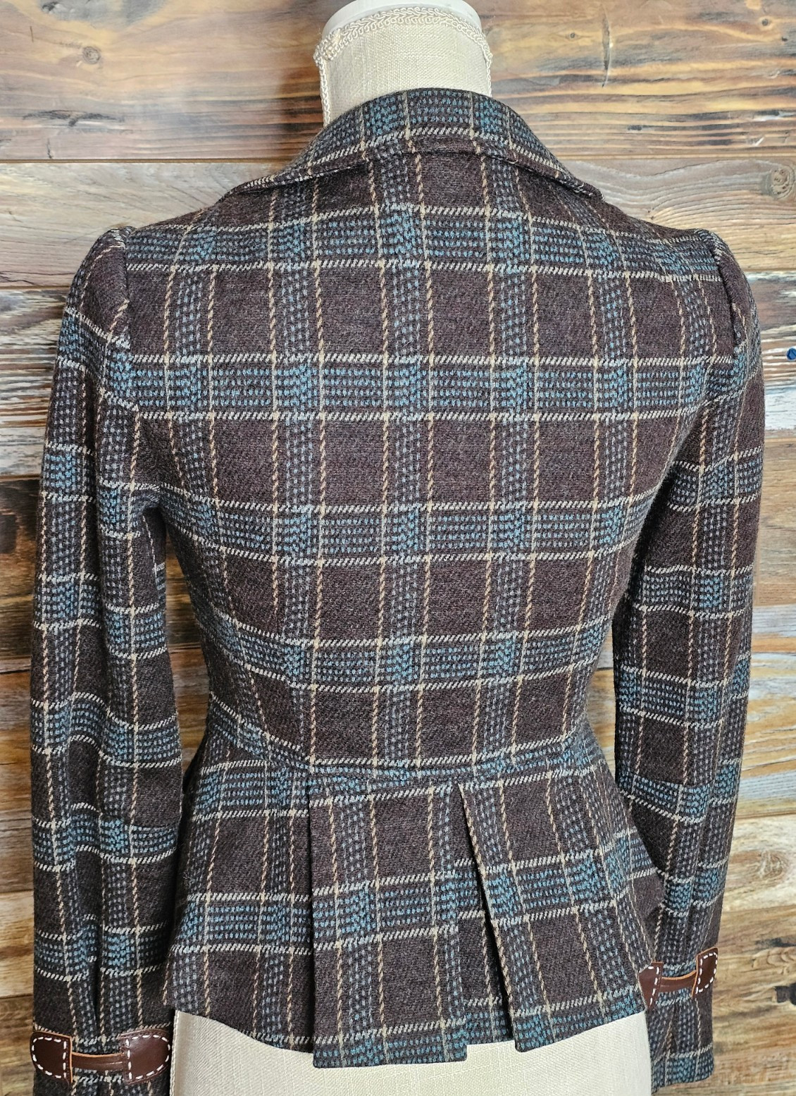 Nanette Lepore Wool Leather Buttons & Sleeve Cuff Rear Ruffles Blazer Jacket 2