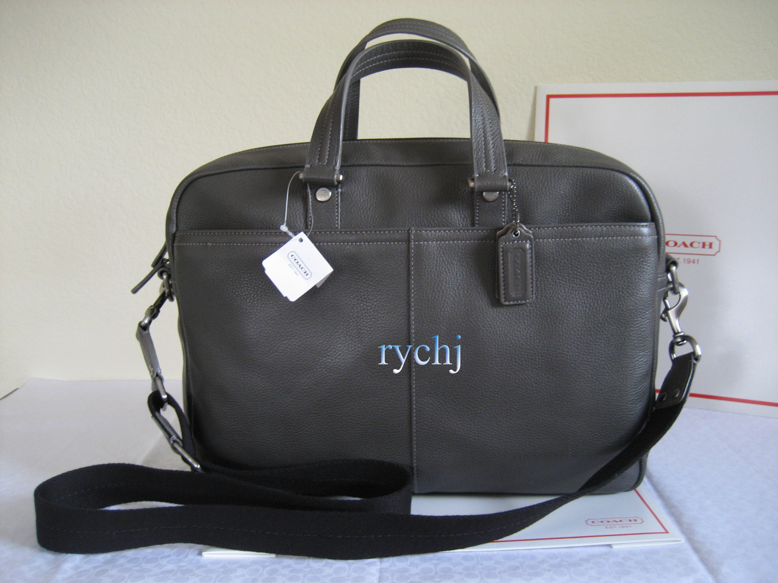 NWT COACH CAMDEN PEBBLED LEATHER COMMUTER BUSINESS BAG DARK GREY F70354