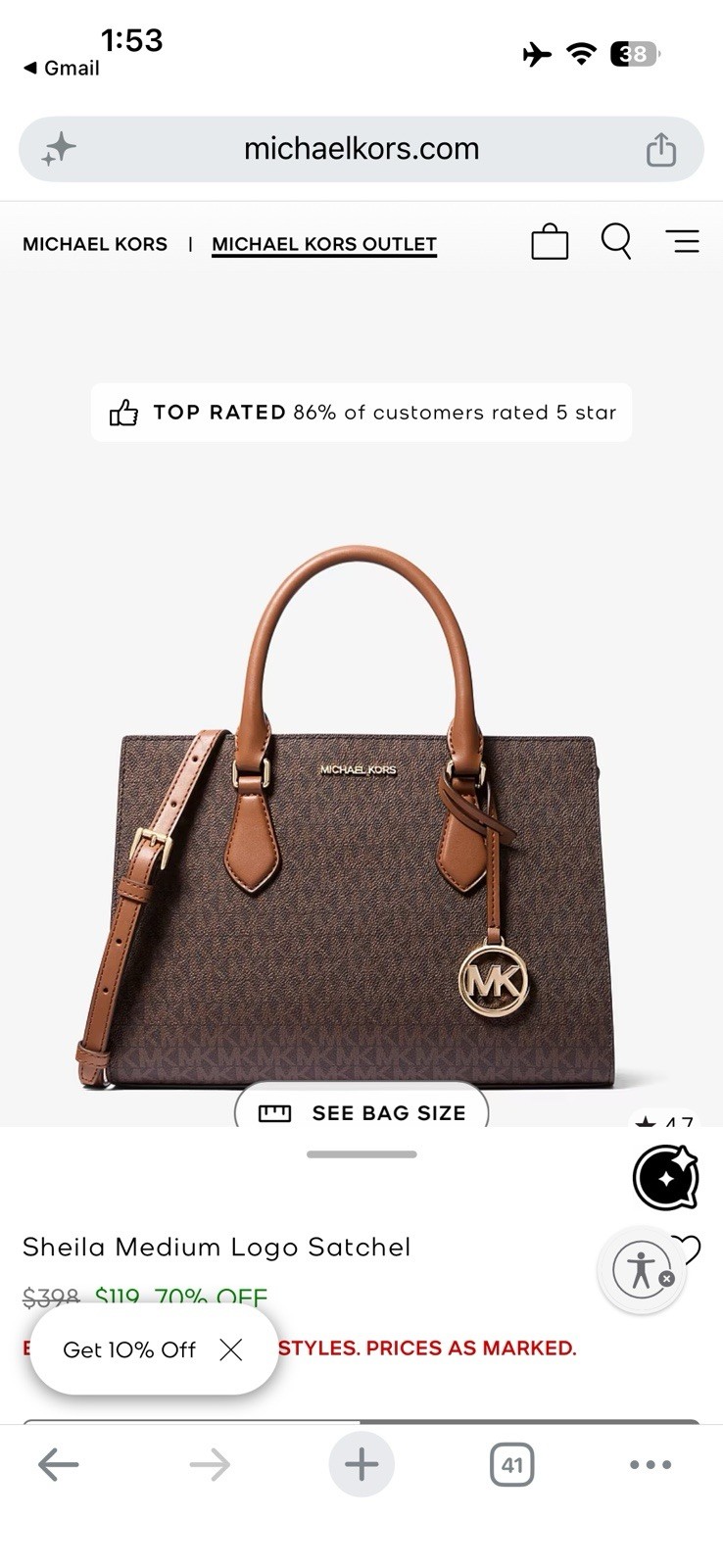 Michael Kors Signature Logo Medium Brown Satchel, Detachable Strap