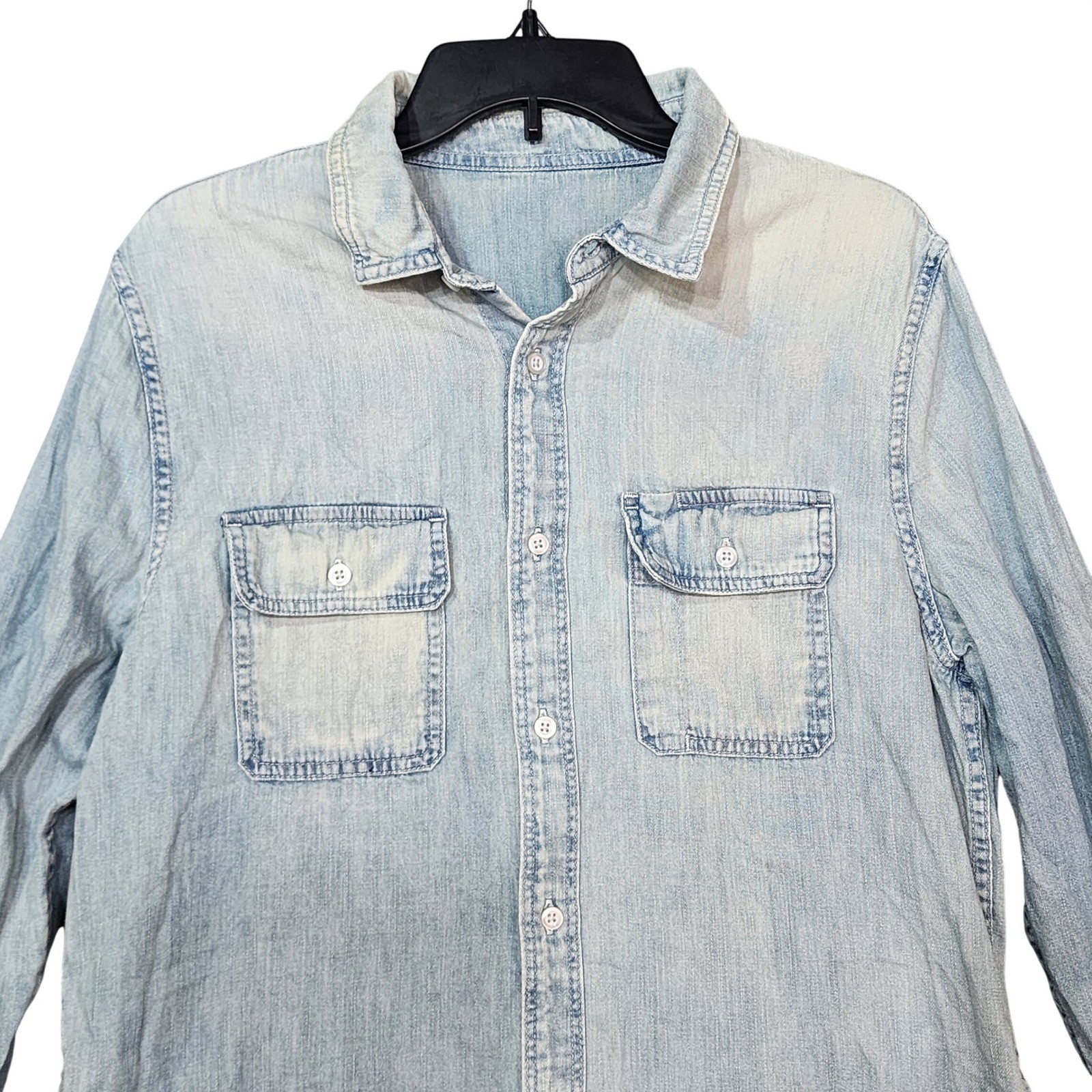 AG Adriano Goldschmied Mens Chambray Button Down Shirt Light Wash Cotton Medium