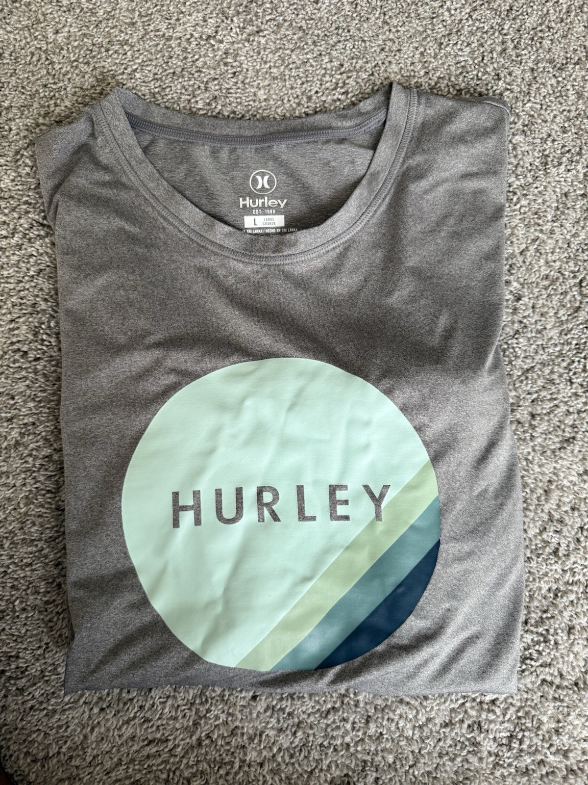 Hurley Men’s Gray Long Sleeve Graphic Logo Crew Neck T-Shirt L Stretch