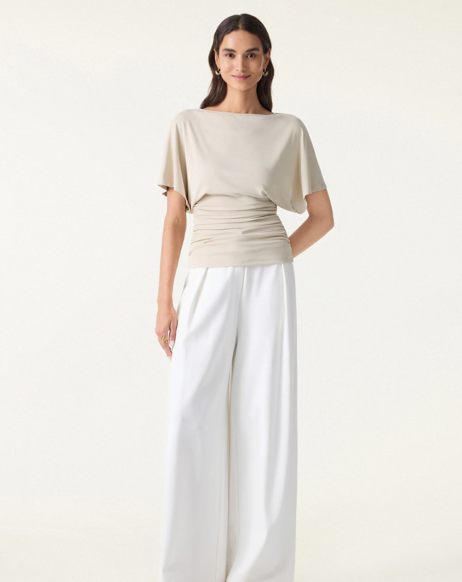 OGL Effortless Boatneck Batwing Sleeve Side Ruched Top – Full Size _ Sale 2026!