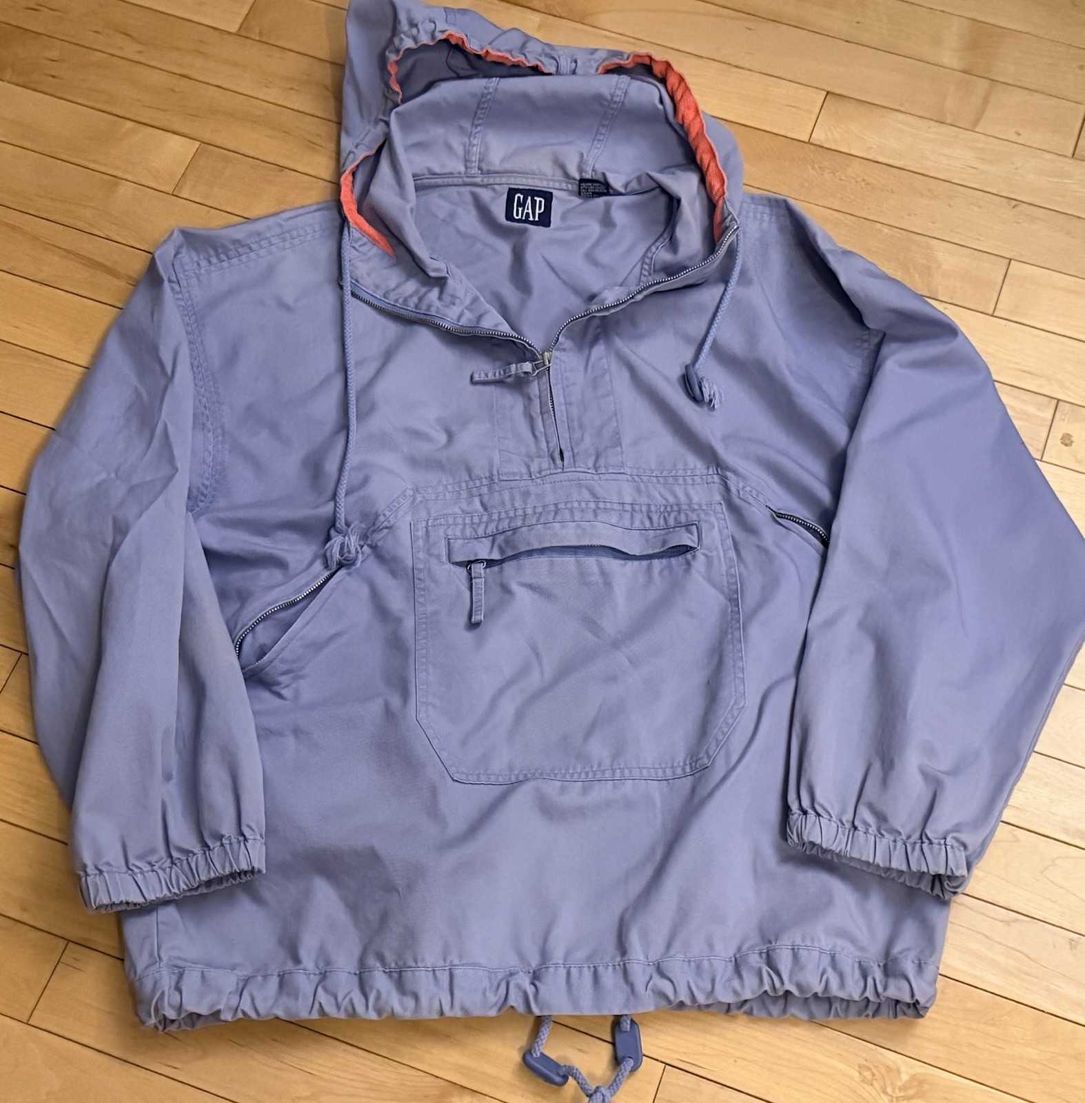 GAP Vintage ’90s Light Purple Hooded COTTON Anorak Popover Jacket Size S Pockets