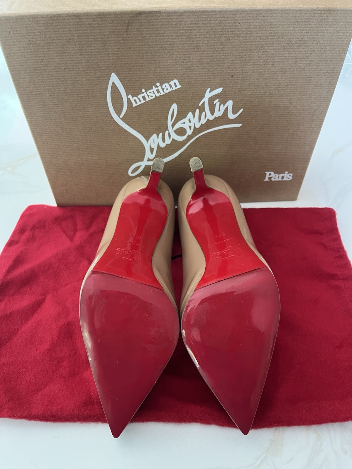 Christian Louboutin Women’s Beige Patent Leather Pointed Platform Pumps EU 37.5