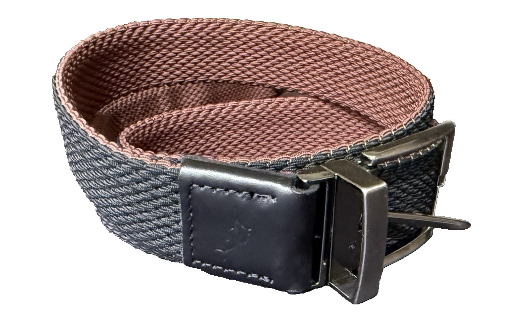 Tommy Bahama Mens Stretch Braided Reversible Belt Brown/Black L/XL Silver Buckle