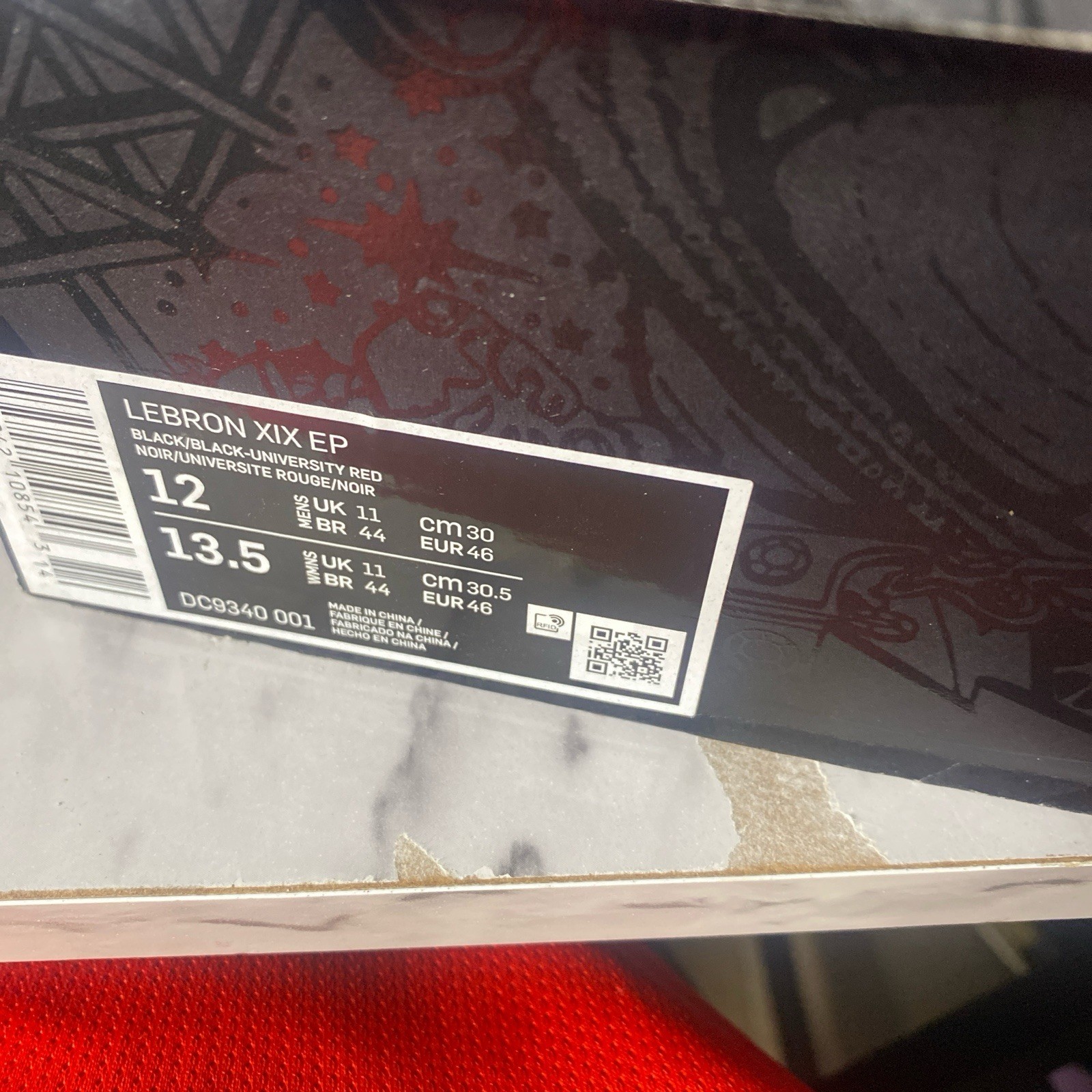 Nike LeBron 19 EP Bred DC9340-001 Black Red Basketball Sneaker