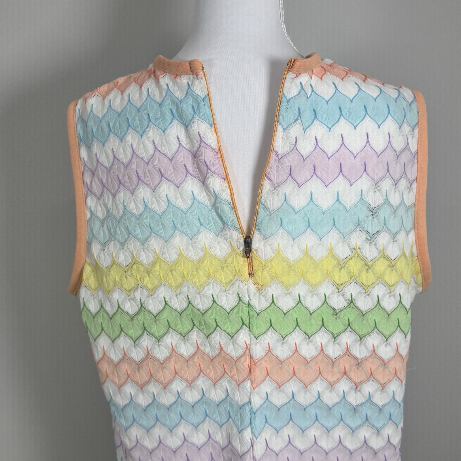 Vintage Pastel Chevron Open Knit Sleeveless Top Womens L Mod 70s Retro Mermaid