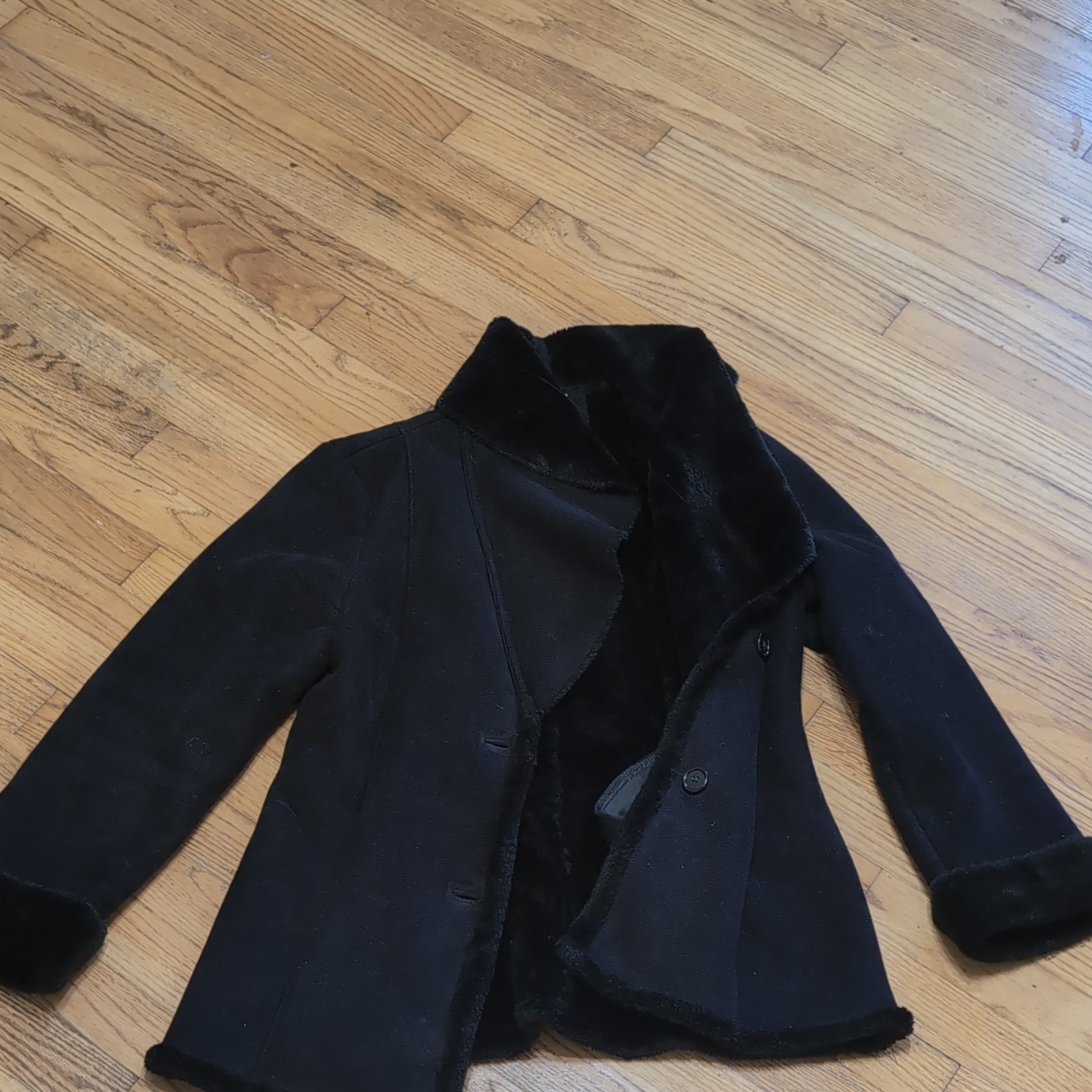 Covington Black Button Jacket Faux Fur Collar Cuffs Lined Short M/M (8-10)