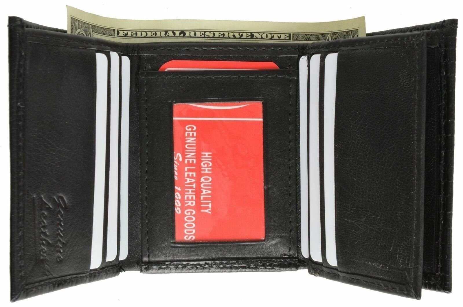 Alligator Print Cowhide Leather Trifold Wallet with ID Window & Credit Card Slot