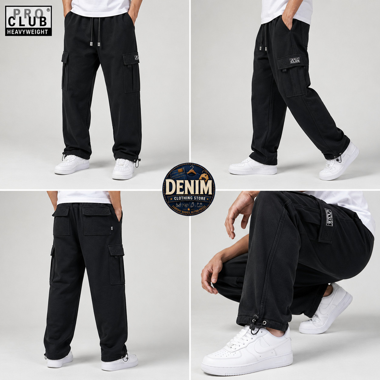 Pro Club Men’s Heavyweight Track Fleece Cargo Pants Sweatpants S~7XL
