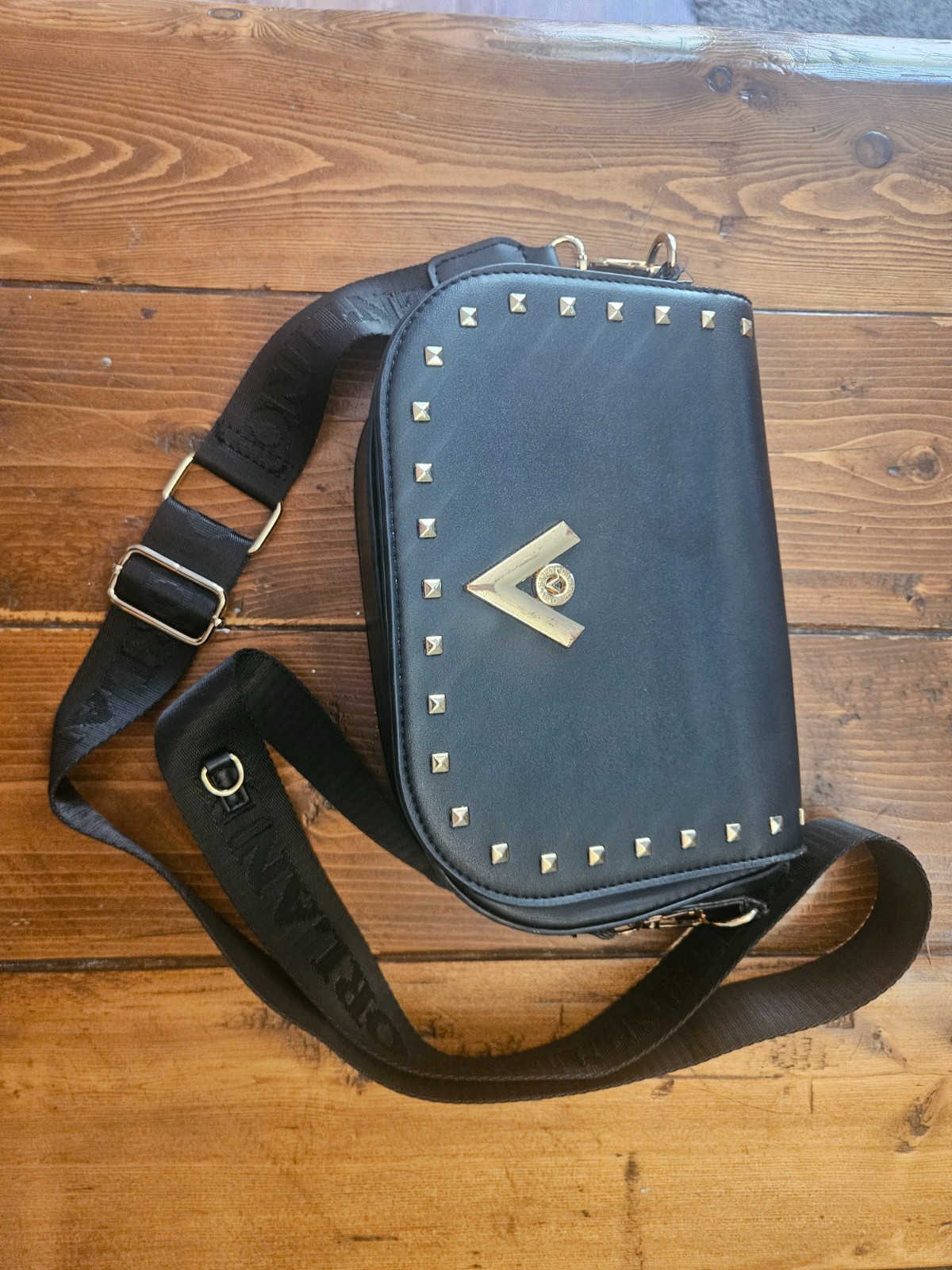 Valentino Black with Gold Studs Crossbody purse