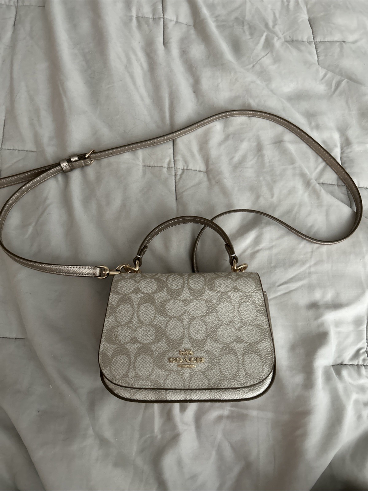 Coach Lysa Top Handle Bag Signature Canvas & Leather Champagne
