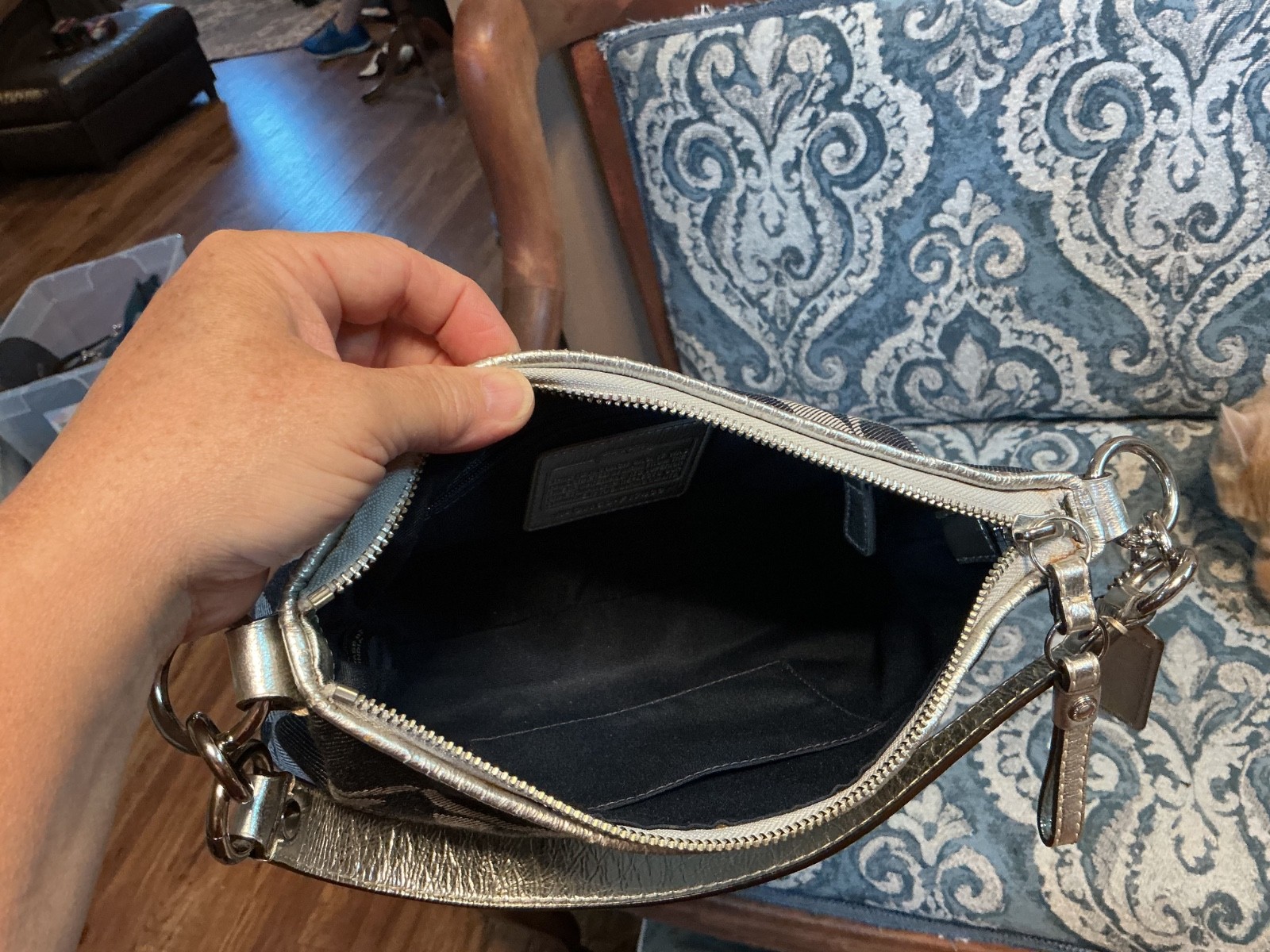 Coach Blue/Grey Signature Stripe Canvas Shoulder Crossbody Bag