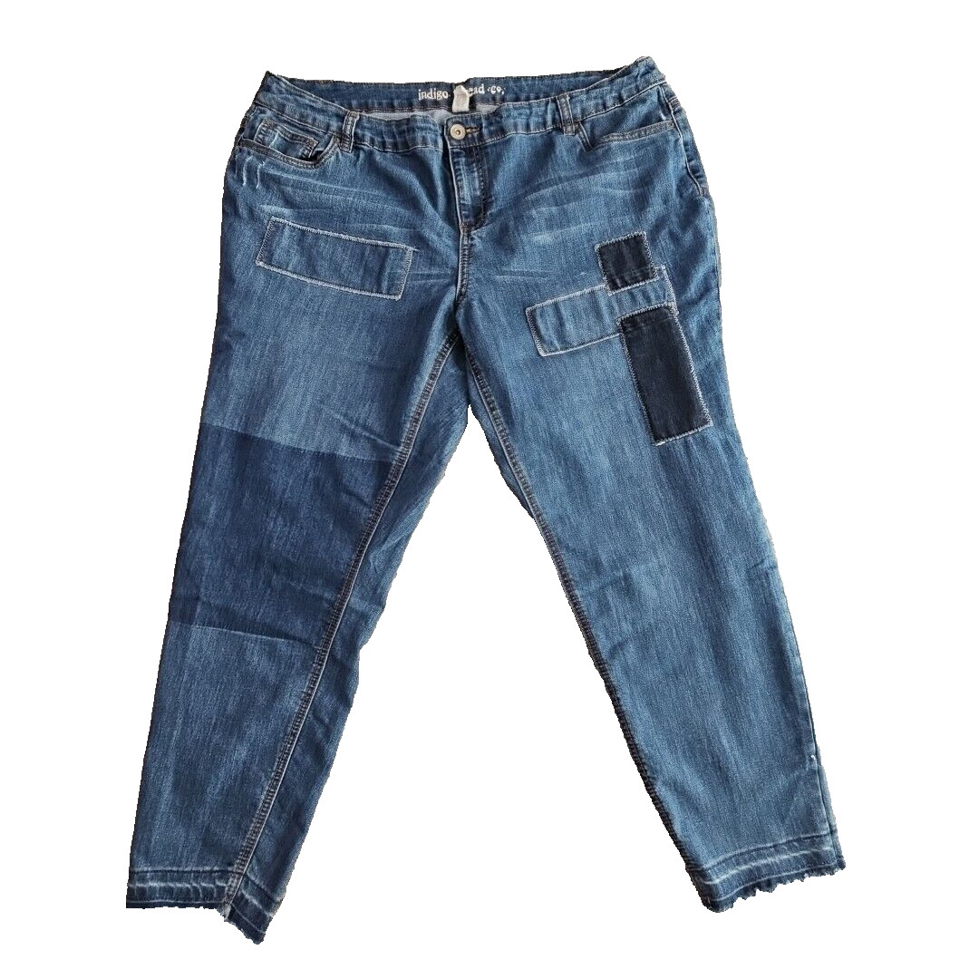 Indigo Thread Co Jeans Women’s Size 20W (W40xL28) Med Wash Patches Stretch