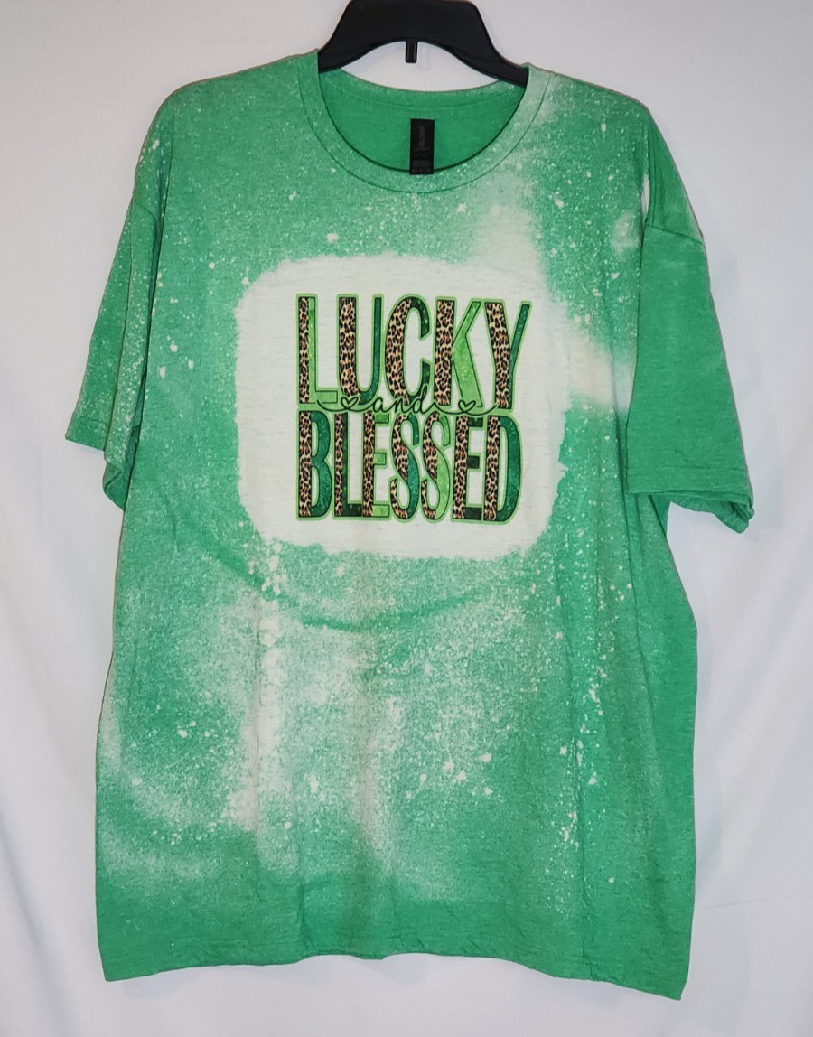 Lucky and Blessed Bleached St Patrick’s day Tee Size XL