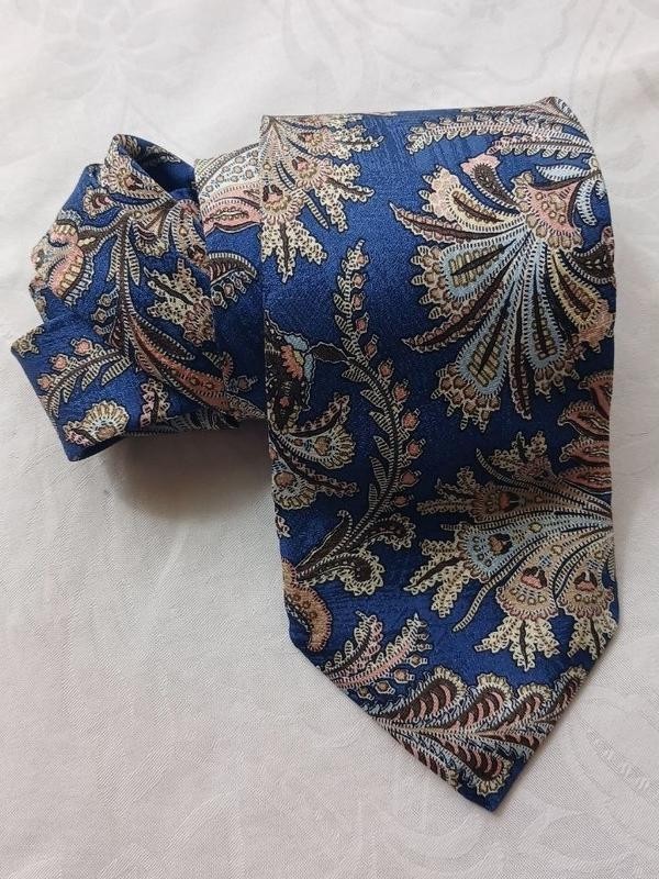Yves Gerard for Herren Globus 100% Silk Tie Blue Paisley Floral Italy Vintage