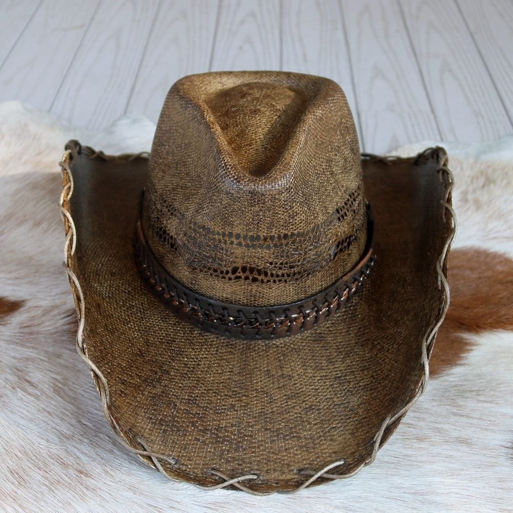Stampede Men’s Straw Cowboy Hat – Brown Chain