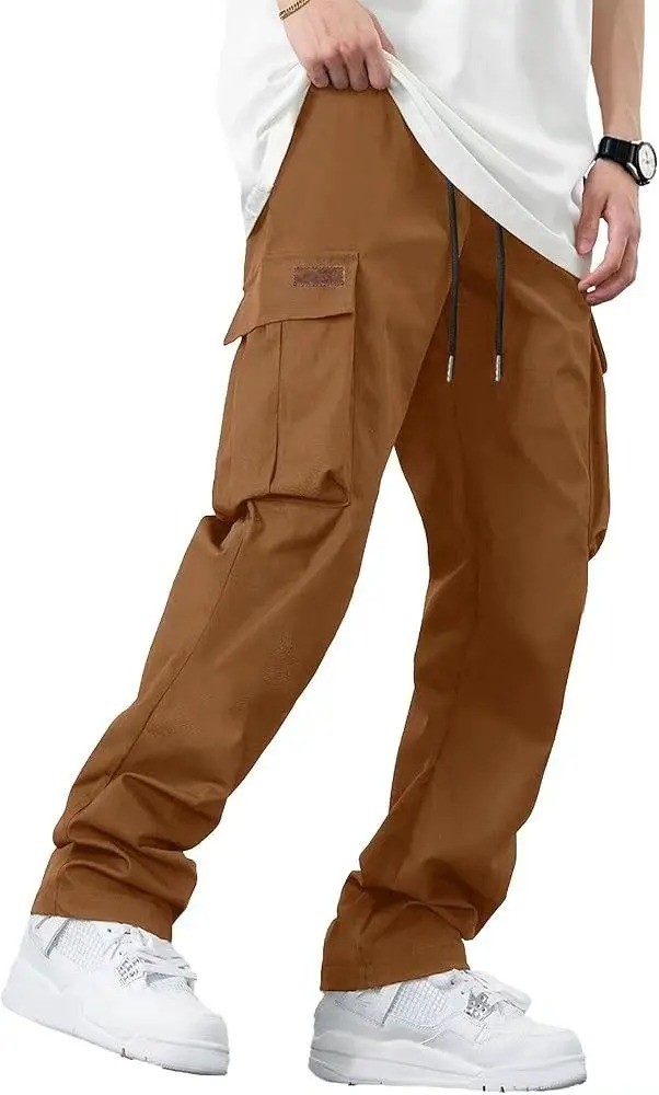 Mens Cargo Pants Casual Joggers Drawstring Hiking Outdoor Twill Sweatpants Fit👖