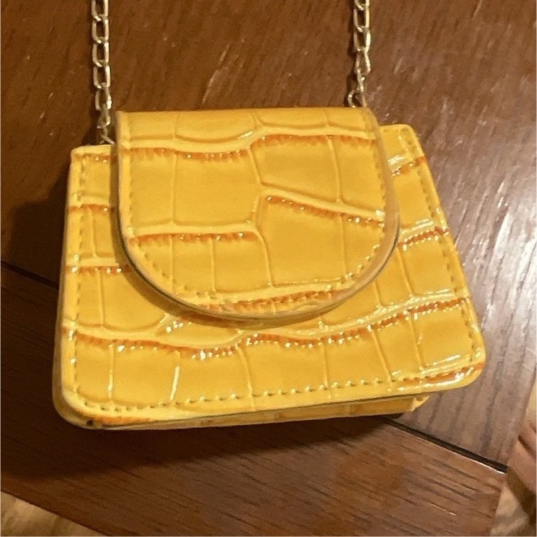Yellow Embossed Croc Mini Shoulder Bag Gold Chain Strap Magnetic Closure
