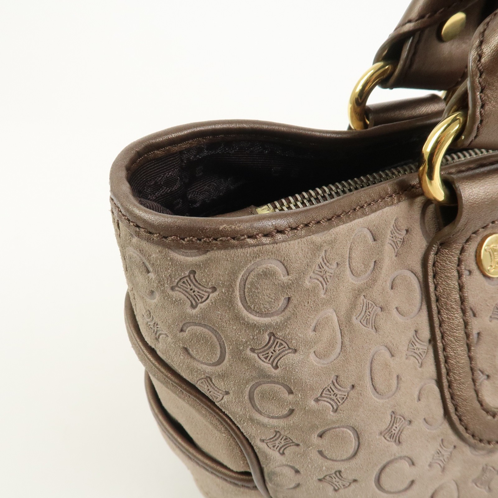 CELINE C Macadam Suede Leather Boogie Bag Hand Bag Beige Brown Auth Used F/S