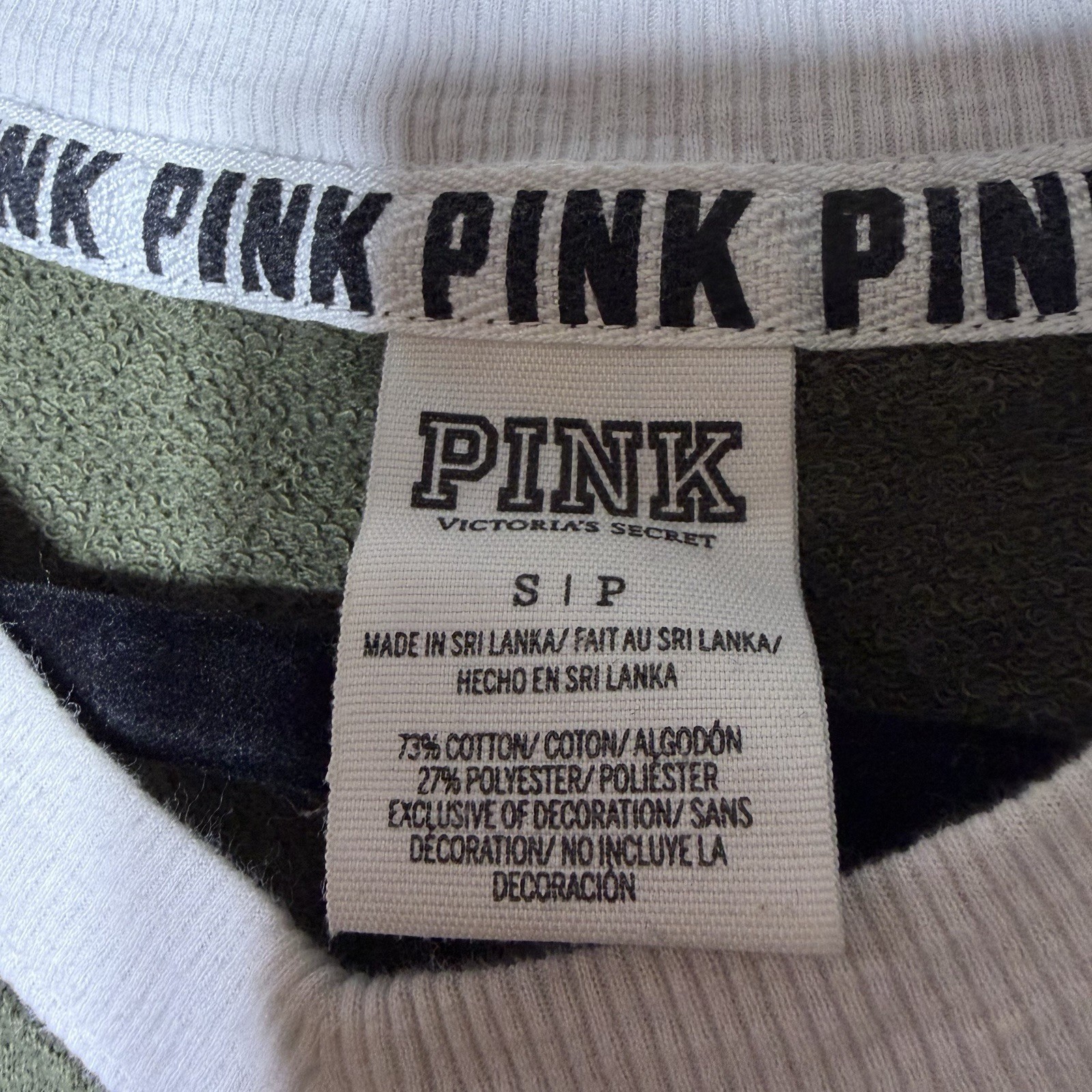 PINK Victoria’s Secret Olive Green Long Sleeve V Neck Top Rainbow Logo S