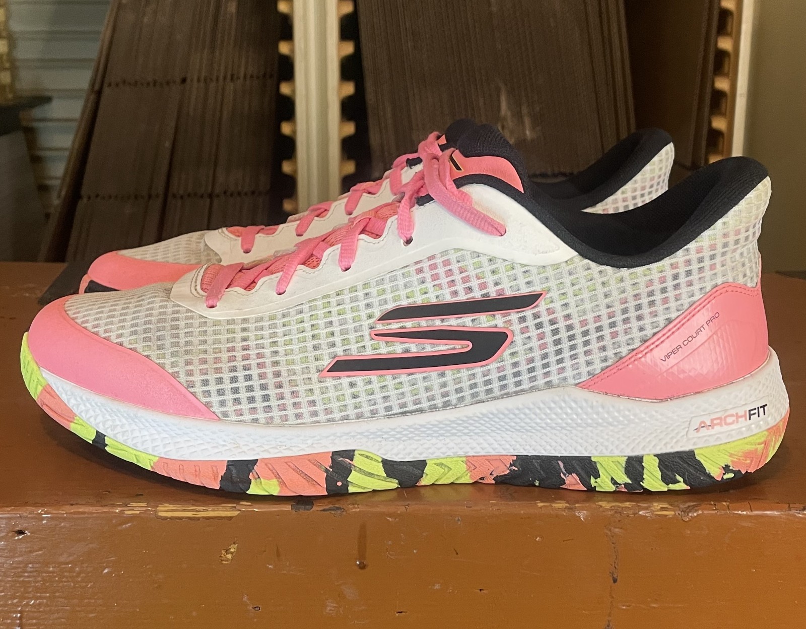 SKECHERS Men’s Size 12 Viper Court Pro White Pink Pickleball Shoes