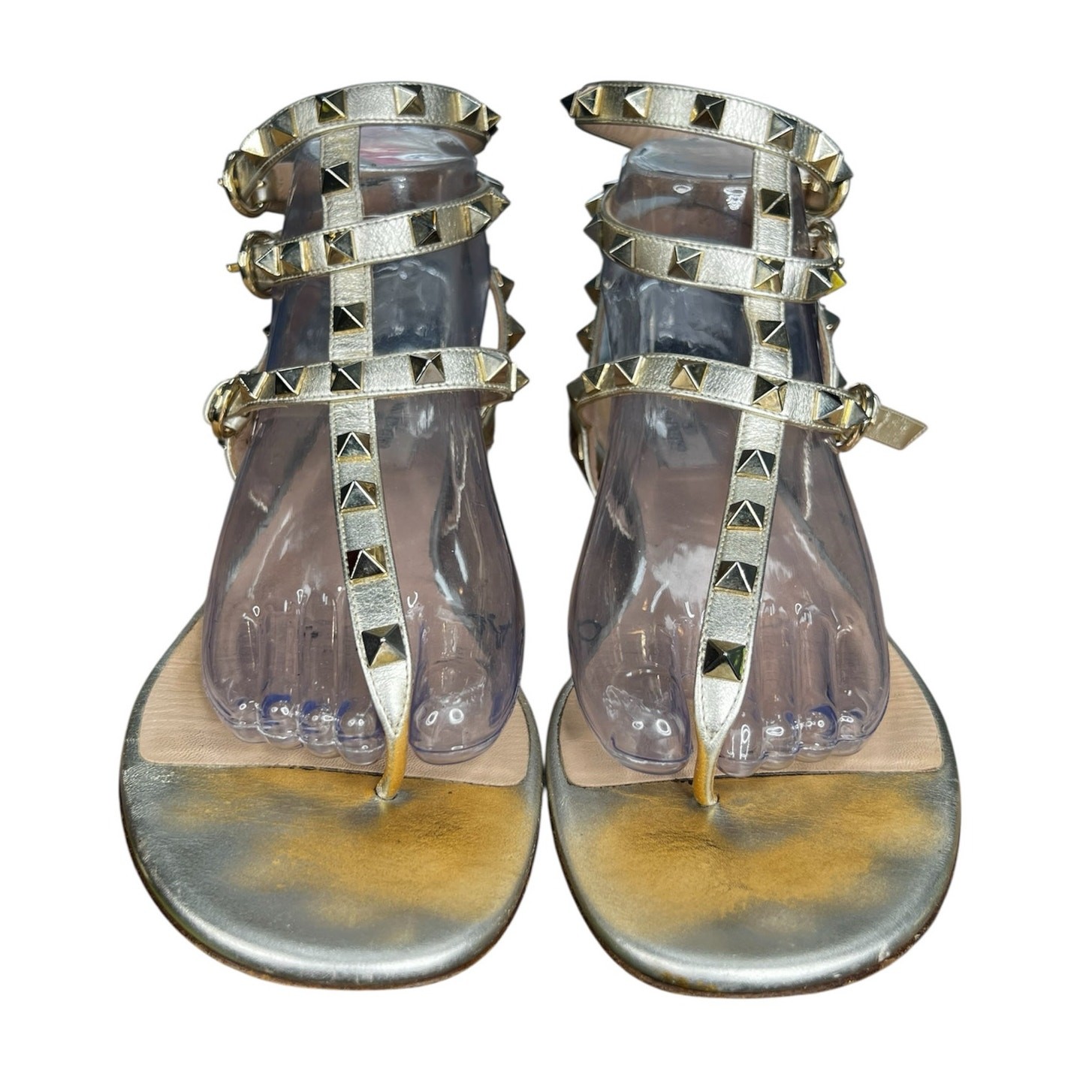 Valentino Garavani Women’s Rockstud Caged Gold Ankle Strap Sandal Size 40 US 9