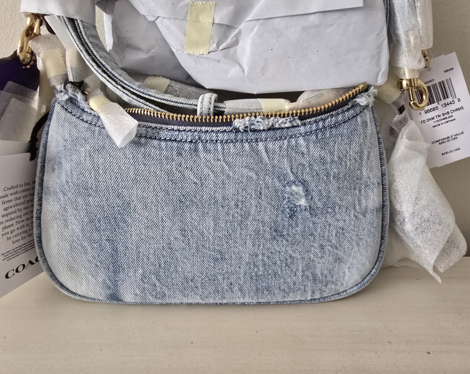 Coach CDY76 Teri Shoulder Bag In Loved Denim With Charms Light Indigo NWT