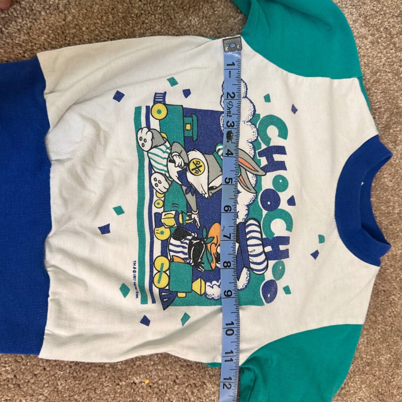 Vintage 1997 Baby Looney Tunes Bugs Bunny Daffy Duck Choo Choo Sweat Suit Teal