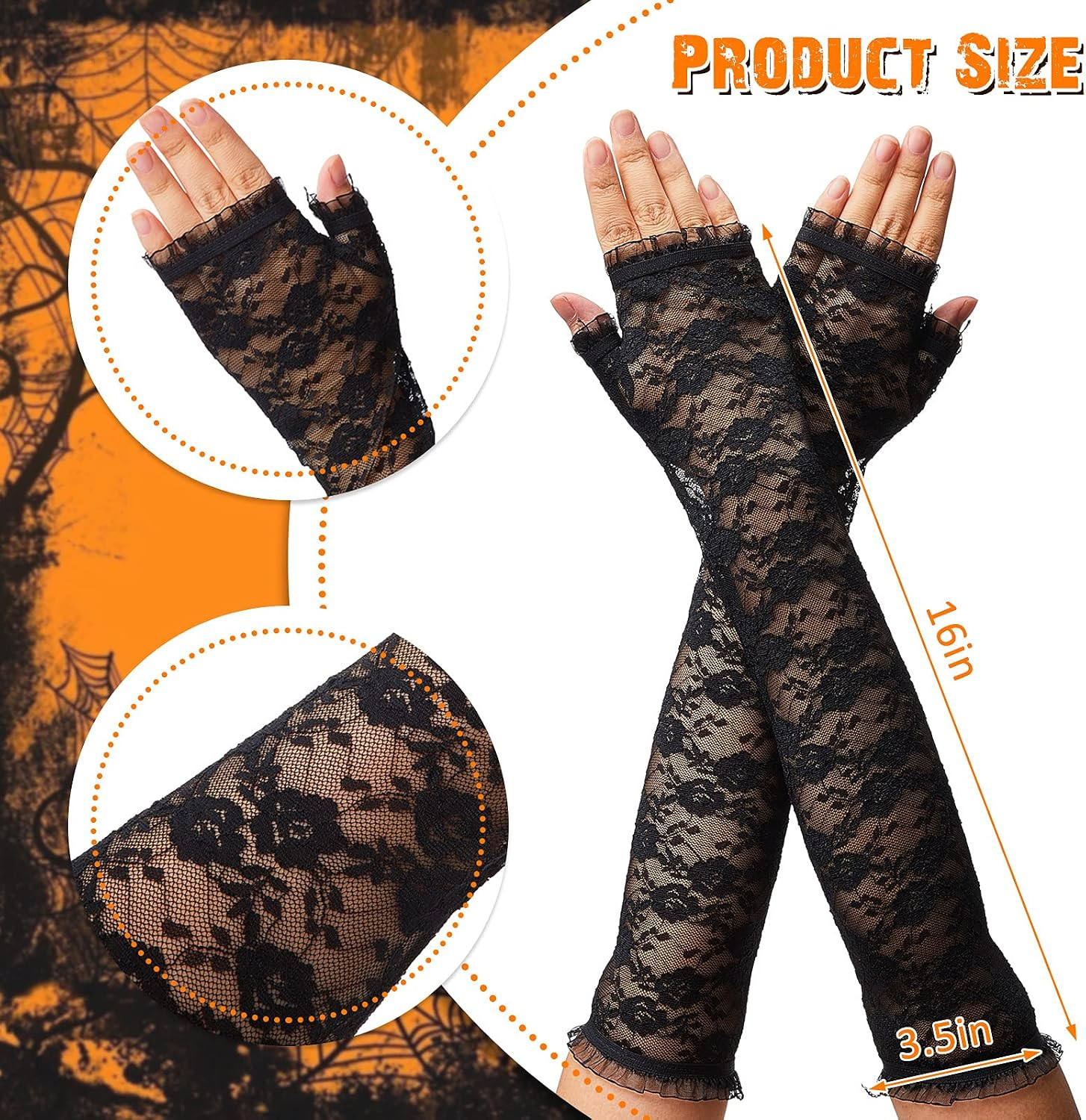 4 Pcs Halloween Witch Hat Headband and Lace Gloves Set | Black Lace Fingerless