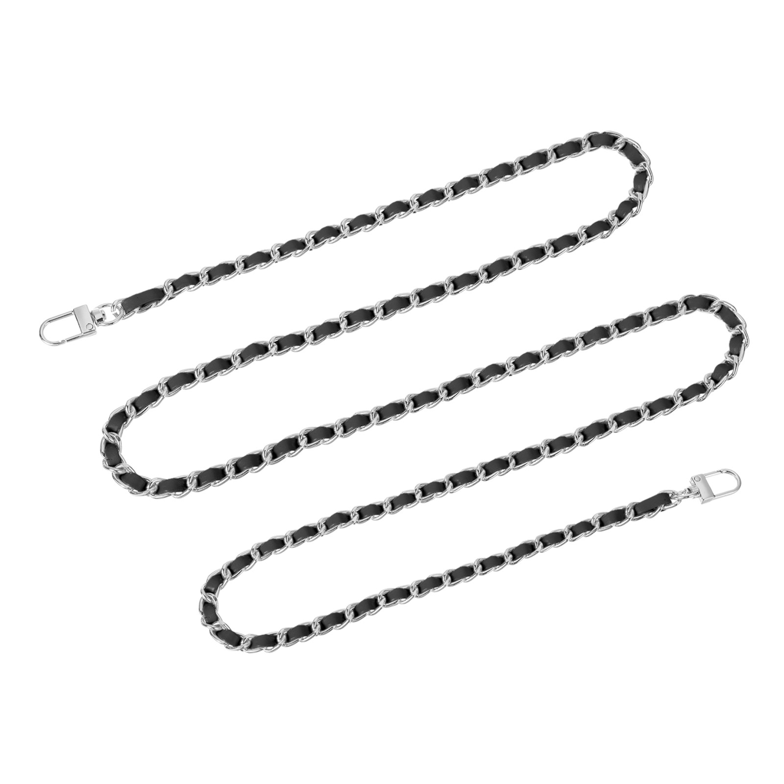 55″ Purse Chain Strap with Buckles for Shoulder and Cross Body Black Silver