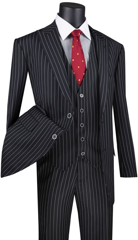 Vinci Men’s Regular Fit Gangster Stripe 2-Button 3-Piece Suit