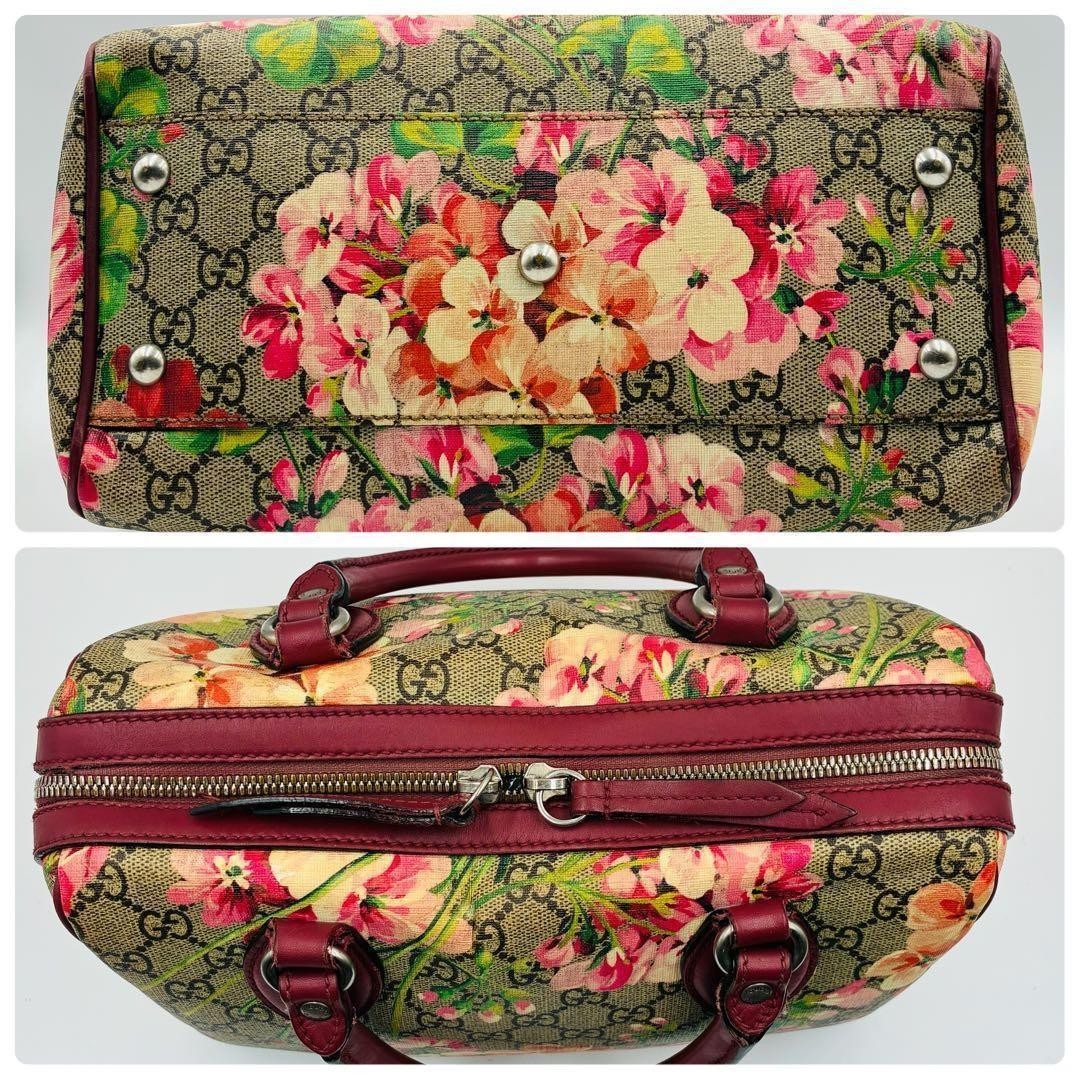 GUCCI Blooms GG Supreme Floral Mini Boston Bag Pink Leather 2WAY 409529 Auth