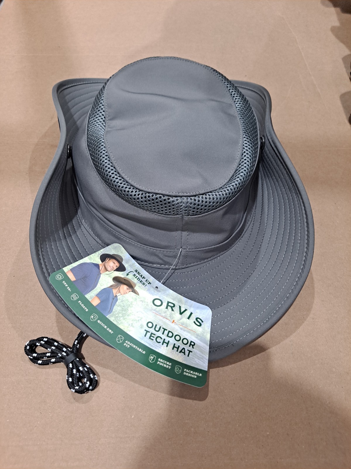 Orvis Outdoor Tech Hat UPF 50 Packable Snap-up Brim Mesh Ventilation GRAY, NWT