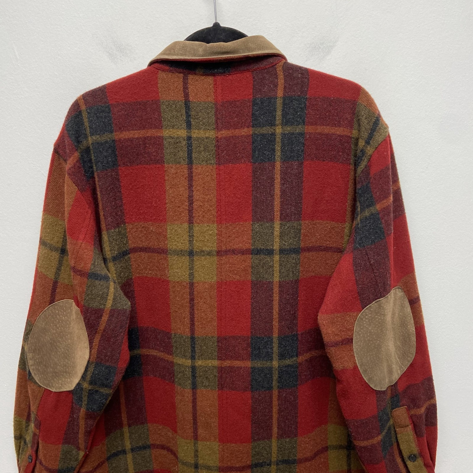Ivy Crew Shirt Shacket Mens Red Plaid Leather Elbow Pads & Collar Jacket Large