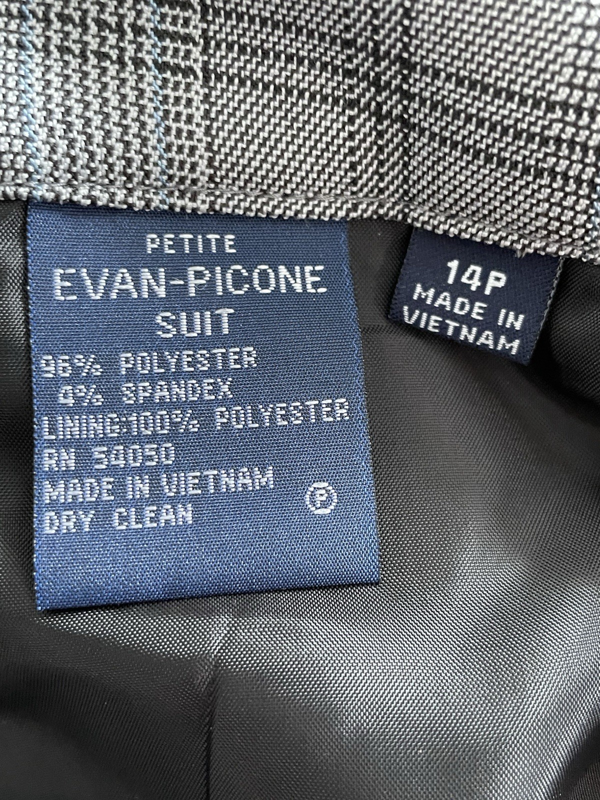 Evan Picone Womens 14P Skirt Suit Gray Window Pane Plaid Pattern One Button